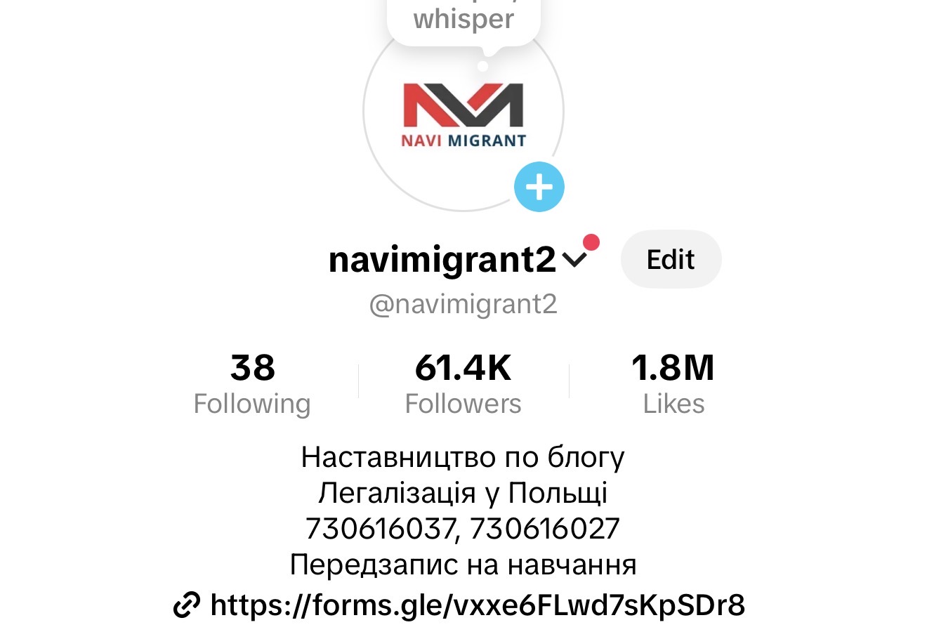 TikTok @navimigrant2 — 61.4K підписників, 1.8M лайків